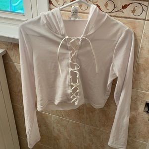 White hooded crop top, festival/rave